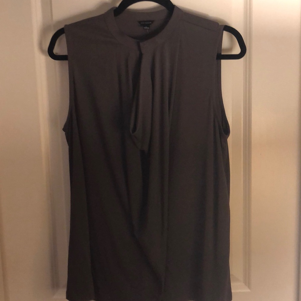 Ann Taylor Blouse in musty brown with snap @ neck